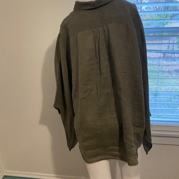 Lauren Ralp Lauren Linen Green button handkerchief sleeves, size 3X - Picture 3 of 4